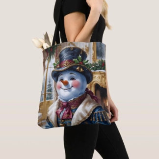 Tote Bag Conception de Noël de bonhomme de neige victorien