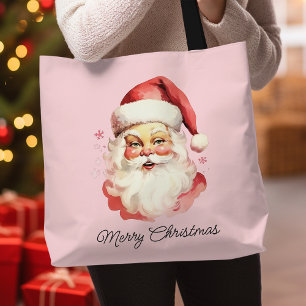 Tote Bag Conception de Noël vintage rose avec Santa