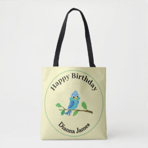 Tote Bag Conception de nom d'anniversaire d'oiseau bleu mig