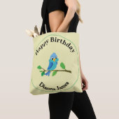 Tote Bag Conception de nom d'anniversaire d'oiseau bleu mig (De près)