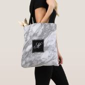 Tote Bag Conception de Parties scintillant gris argent mono (De près)