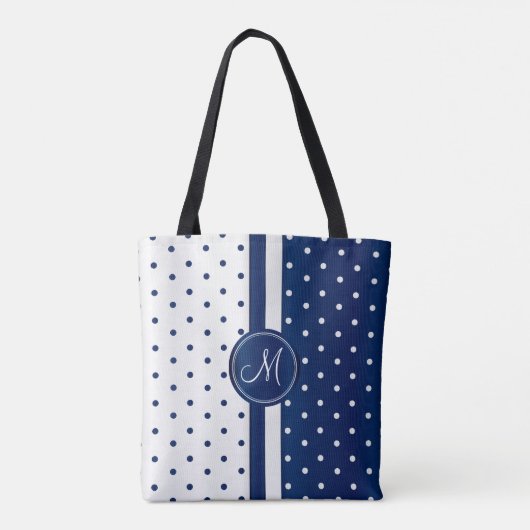 Tote Bag Conception de points Polka bleu et blanc de la mar (Dos)