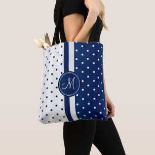Tote Bag Conception de points Polka bleu et blanc de la mar