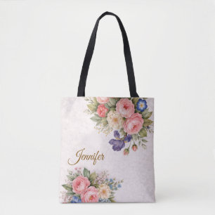 Tote Bag Conception de rose florale personnalisée vintage r