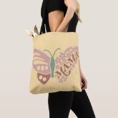 Tote Bag Conception de typographie florale de papillon Mama (De près)