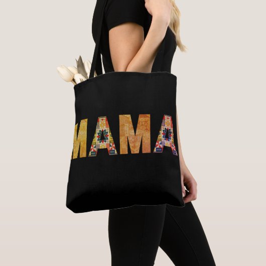 Tote Bag Conception de typographie Mama Patchwork (De près)