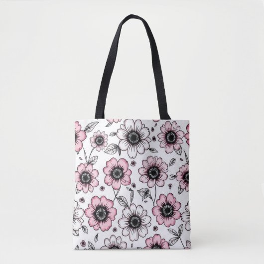 Tote Bag Conception d'esquisse de fleurs et de feuilles ros (Devant)