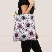 Tote Bag Conception d'esquisse de fleurs et de feuilles ros (De près)
