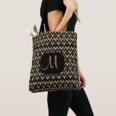 Tote Bag Conception d'or, bronzage et noire de Chevron (De près)