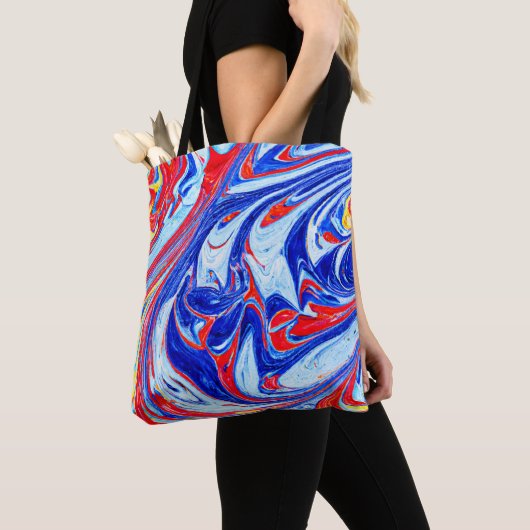 Tote Bag Conception dynamique des Motifs Abstraits bleus (De près)