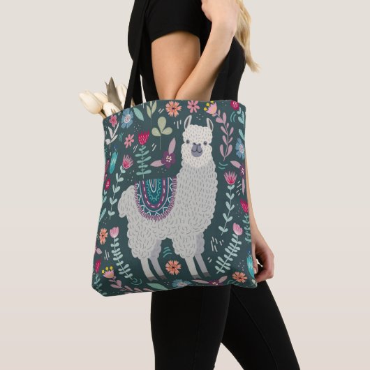 Tote Bag Conception florale de lama mignon (De près)