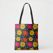 Tote Bag Conception florale orange, rouge, rose, jaune (Devant)