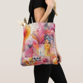 Tote Bag Conception Géométrique Colorée Rose Abstraite (De près)