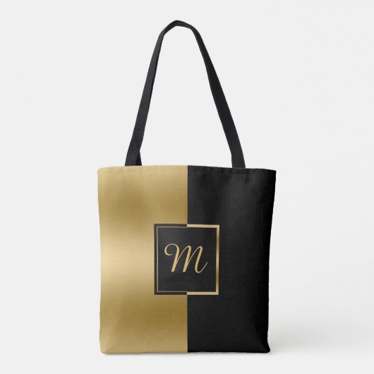 Tote Bag Conception géométrique inverse Noir & Or (Dos)