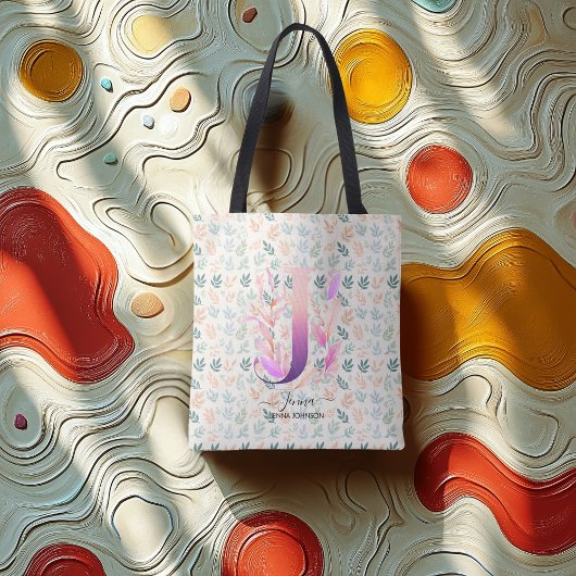 Tote Bag Conception gracieuse d'un monogramme floral de Jen