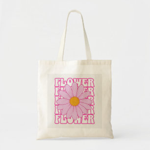 Tote Bag Conception Graphique Fleur Rose Rétro