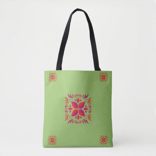 Tote Bag Conception graphique rouge violet&vert (Devant)