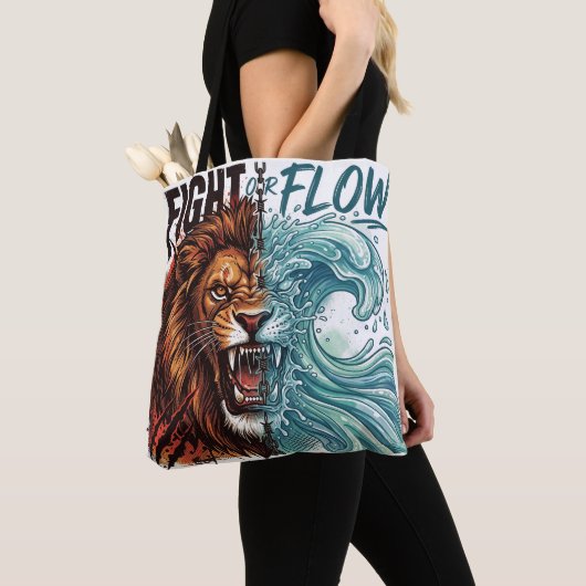 Tote Bag Conception Lion et vague d'eau de Combat ou de Flu (De près)