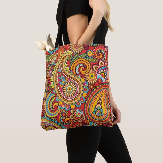 Tote Bag Conception rouge Fourre-tout de Paisley (De près)