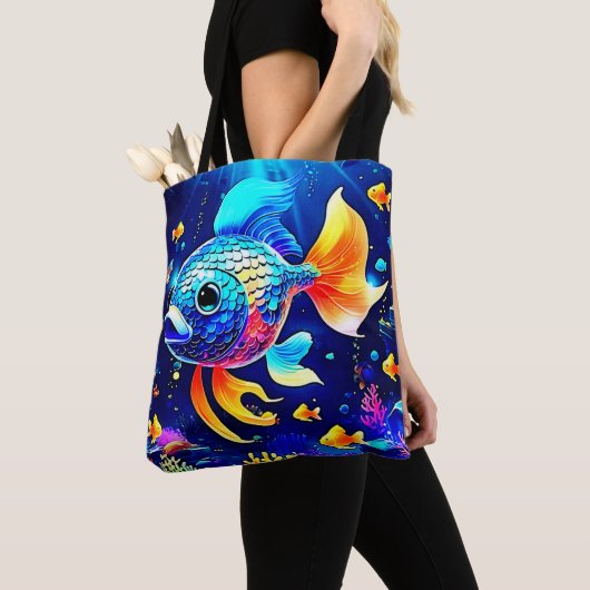 Tote Bag Conception Vibrante du poisson de récif (De près)
