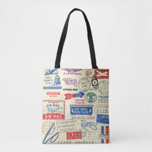 Tote Bag Conception vintage du jeu de timbres de document.