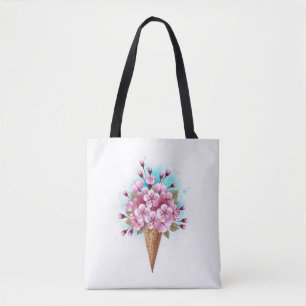 Tote Bag Cône rose Sakura crème glacée gaufre
