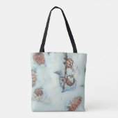 Tote Bag Cônes de mélèze sur la neige bleue fraîche (Dos)