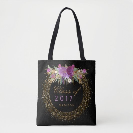 Tote Bag Confettis d'or de fleur d'aquarelle de parties (Devant)