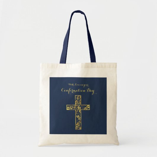 Tote Bag Confirmation Croix d'or bleu (Devant)