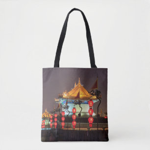 Tote Bag Construction de la muraille de la ville la nuit