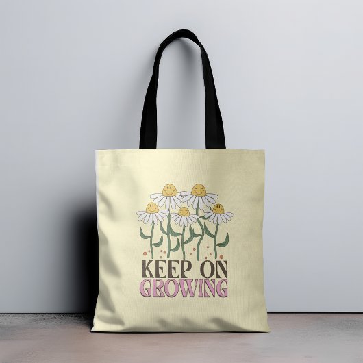 Tote Bag Continuer À Croître Citations Positives Fleurs Rét