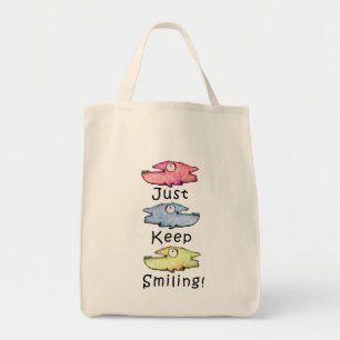 Tote Bag Continuez à sourire ! Poisson coloré aux dents poi
