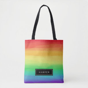 Tote Bag Contours de peinture arc-en-ciel Nom personnalis
