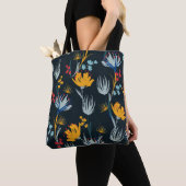 Tote Bag Contraste Brush Floral : Noir sans joint (De près)