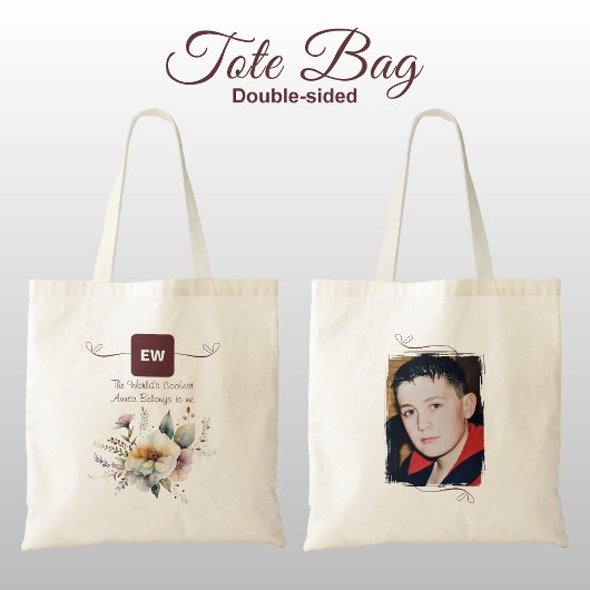Tote Bag Cool Auntie ajouter photo initiales floral bordeau