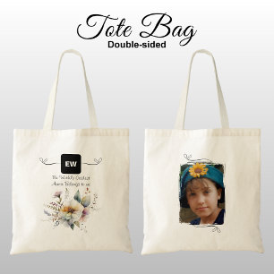 Tote Bag Cool Auntie ajouter photo initiales floral noir