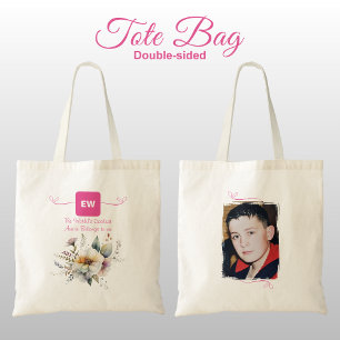 Tote Bag Cool Auntie ajouter photo initiales rose floral