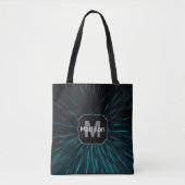 Tote Bag Cool Bleu noir Hypergalaxie Ligne Abstraite Monogr (Devant)