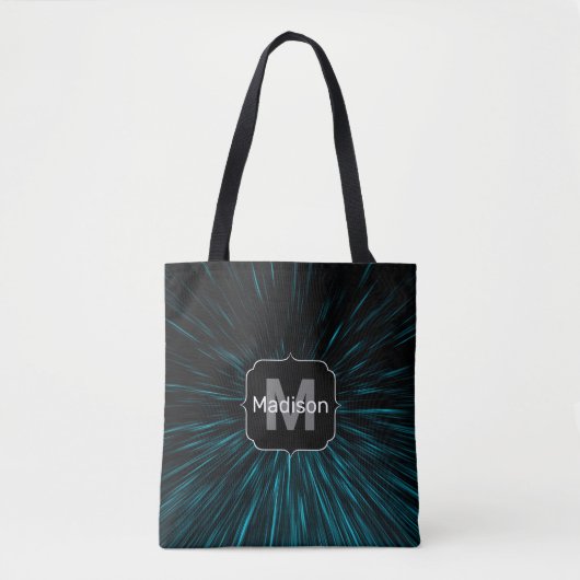 Tote Bag Cool Bleu noir Hypergalaxie Ligne Abstraite Monogr (Devant)