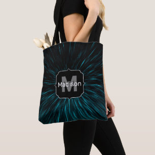 Tote Bag Cool Bleu noir Hypergalaxie Ligne Abstraite Monogr