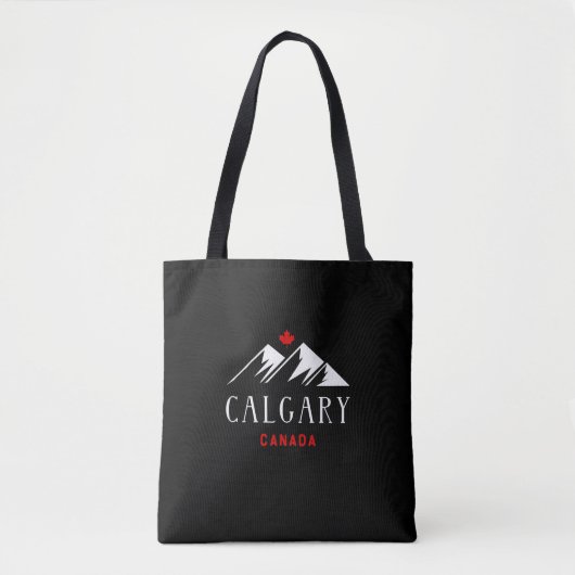 Tote Bag Cool Calgary Canada Mountains Maple Leaf Dark (Devant)