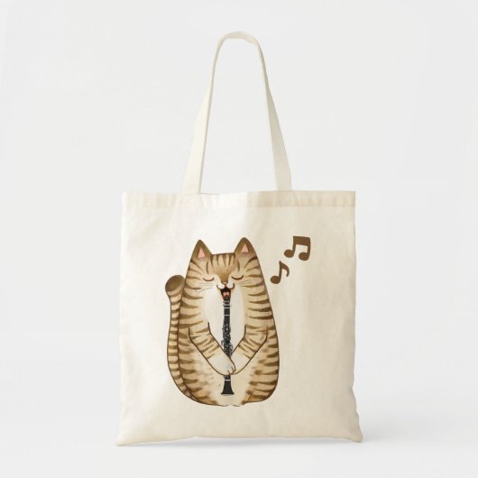 Tote Bag Cool Cat Playing The Clarinet Design Hippy Hipster (Devant)