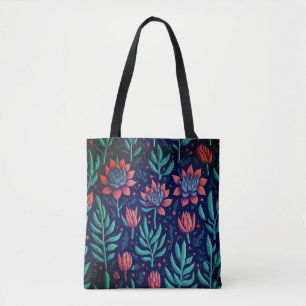Tote Bag Cool Coloré Vert Succulents Rouge Floral
