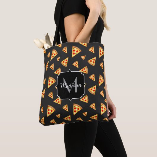 Tote Bag Cool et amusante pizza tranches motif Monogram (De près)