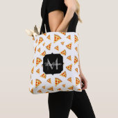 Tote Bag Cool et fun pizza tranches motif Monogram blanc (De près)