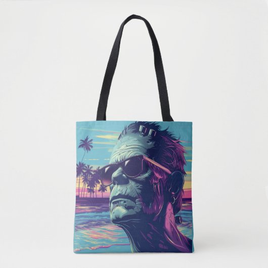 Tote Bag Cool Frankenstein Retro Sunset Halloween (Devant)
