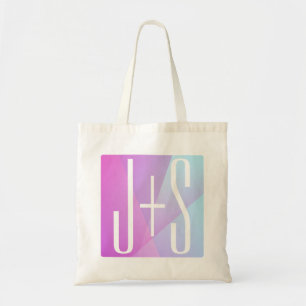 Tote Bag Cool Géométrique rose et pourpre   Initiales de co