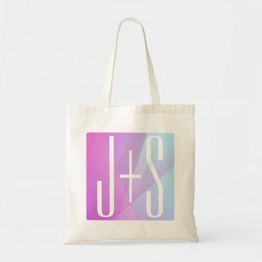 Tote Bag Cool Géométrique rose et pourpre | Initiales de co (Devant)