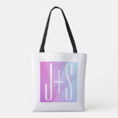 Tote Bag Cool Géométrique rose et pourpre | Initiales de co (Dos)