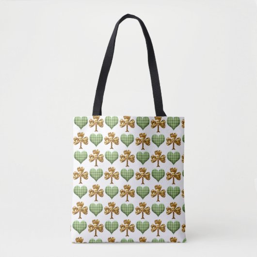 Tote Bag Cool Gold Shamrock Vert Coeurs blancs St.Patrick (Devant)